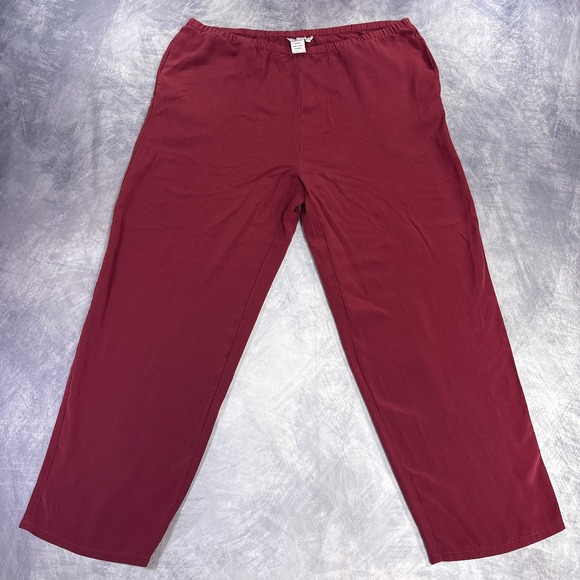 WinterSilks Pants - WinterSilks Pants Womens Petite Medium Burgundy 100% Silk Pull On Straight Leg